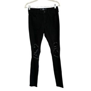 Hollister Black Skinny Jeans with Knee Distress Detail Size 28